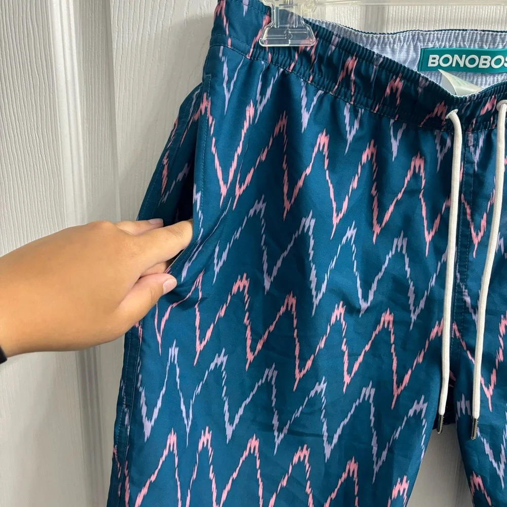 Bonobos Swim Shorts Blue Chevron Trunks Men’s Small 9” Inseam